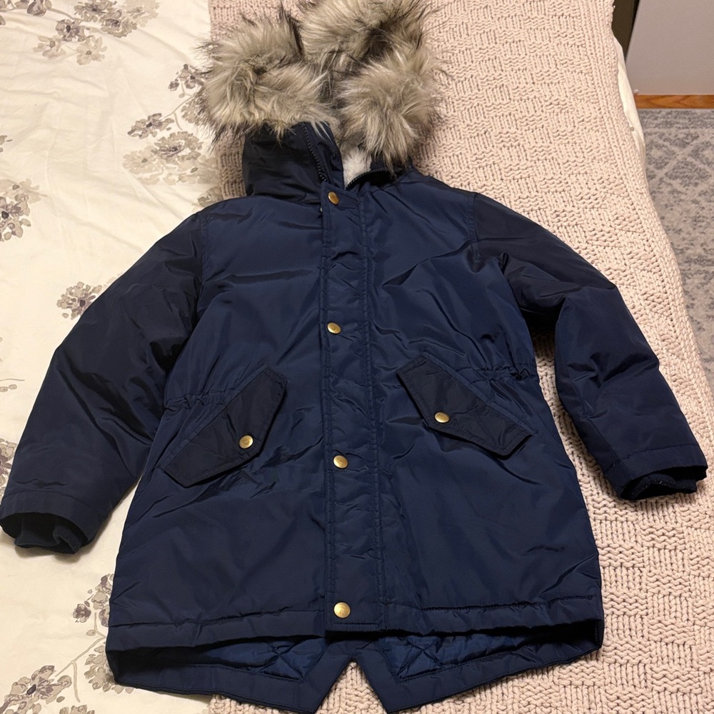 J. Crew Kids Navy Blue Parka with Faux Fur Hood